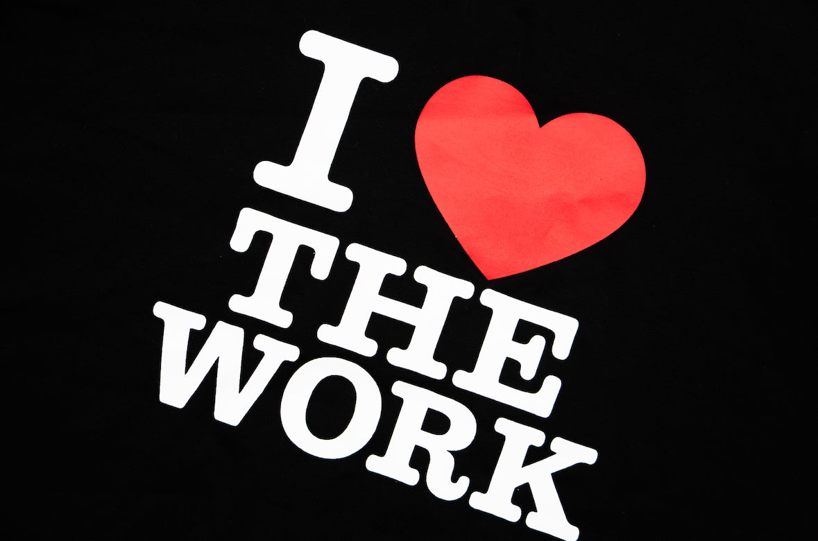 black “I ❤️ THE WORK” compression tank