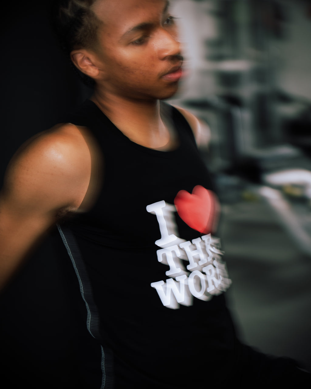 black “I ❤️ THE WORK” compression tank