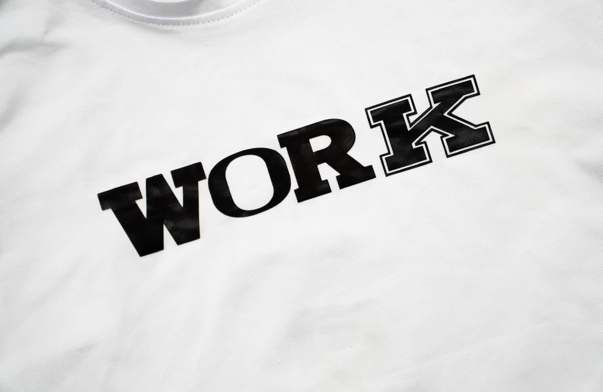 white WORK compression tee