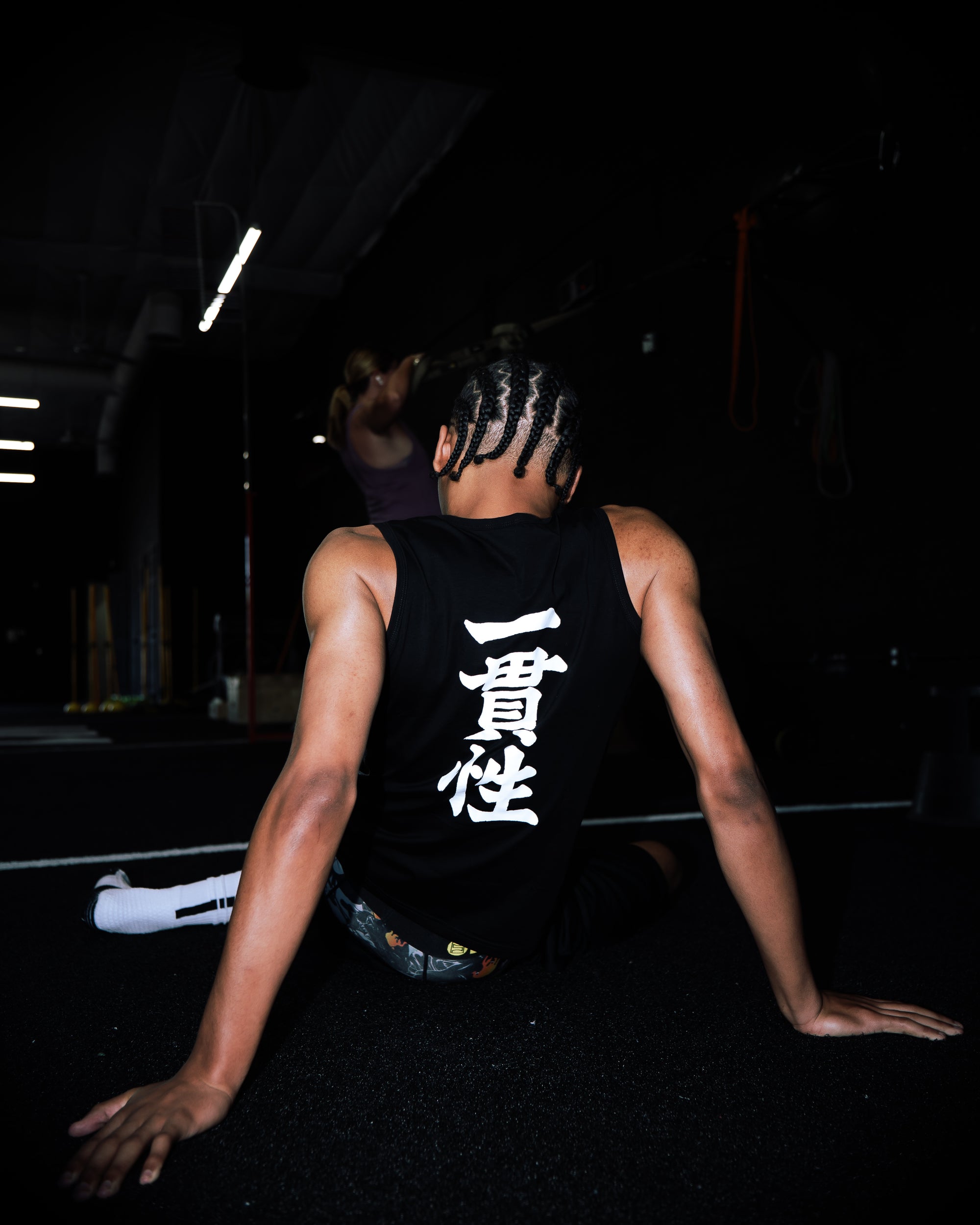 black “I ❤️ THE WORK” compression tank